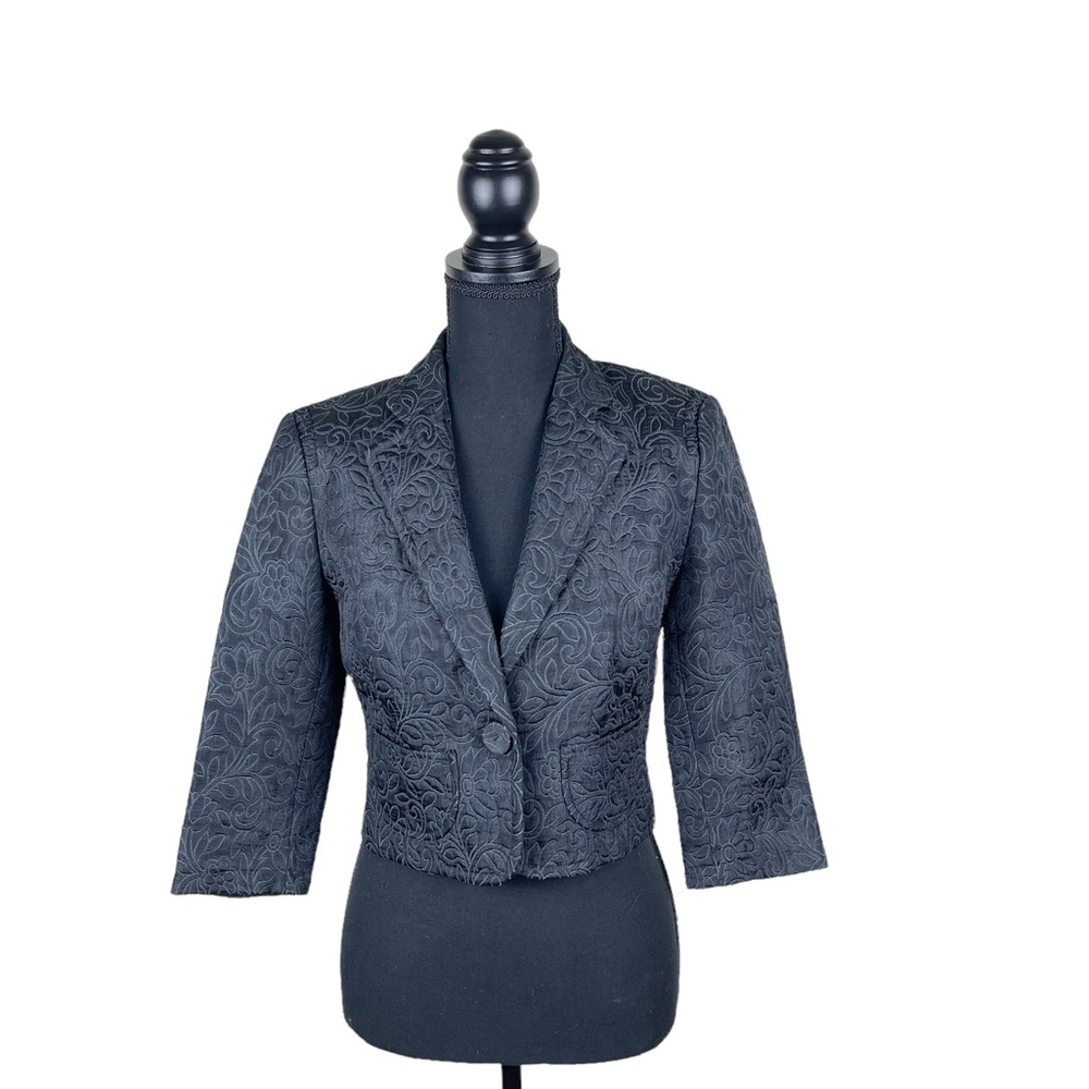 Club Monaco 3/4 sleeve‎ Black Blazer Jacket with Floral print Size 4